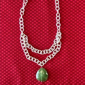 Two Chain Necklace with Green Pendant